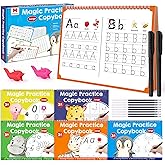Large Magic Grooved Writing Practice Books for Kids, Reusable Grooved Handwriting Workbooks, Number Letter Tracing Books for 