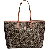 Tommy Hilfiger womens Monogram Leather Tote With Zipper Pocket