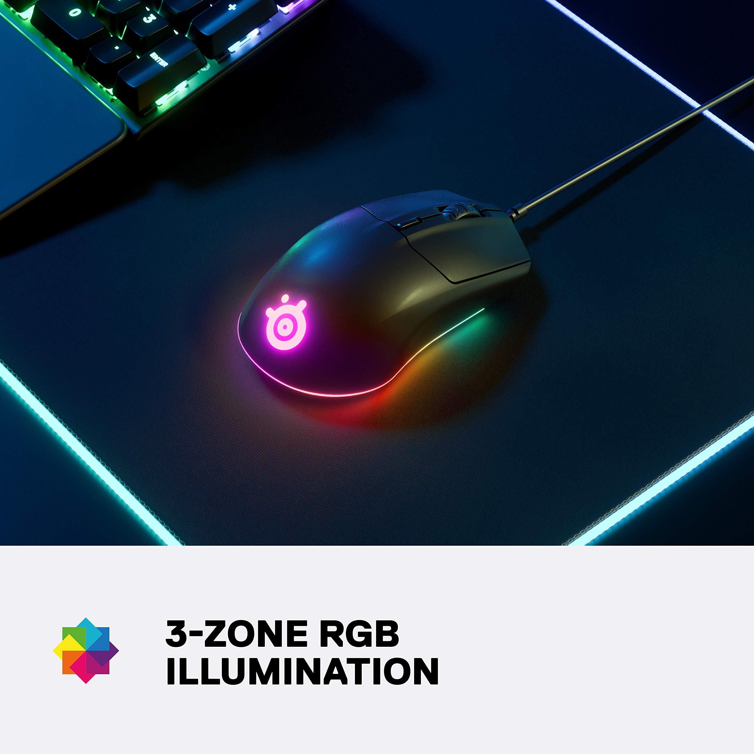 SteelSeries Apex 5 Hybrid Mechanical Gaming Keyboard – Per-Key RGB Illumination – Aircraft Grade Alu with Rival 3 Gaming Mouse