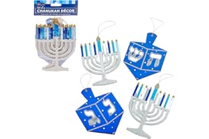 Rite Lite Hanukkah Hanging Decorations Set of 4 - Menorah & Dreidels with Foil & Glitter Jewish Holiday Party Hostess Decor Gifts Party Favors Living Room Wall Decorations Festival of Lights