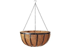 Arcadia Garden Products Round Planter, 16-Inch 1592 Solstice Series Coconut Hanging Basket, Black