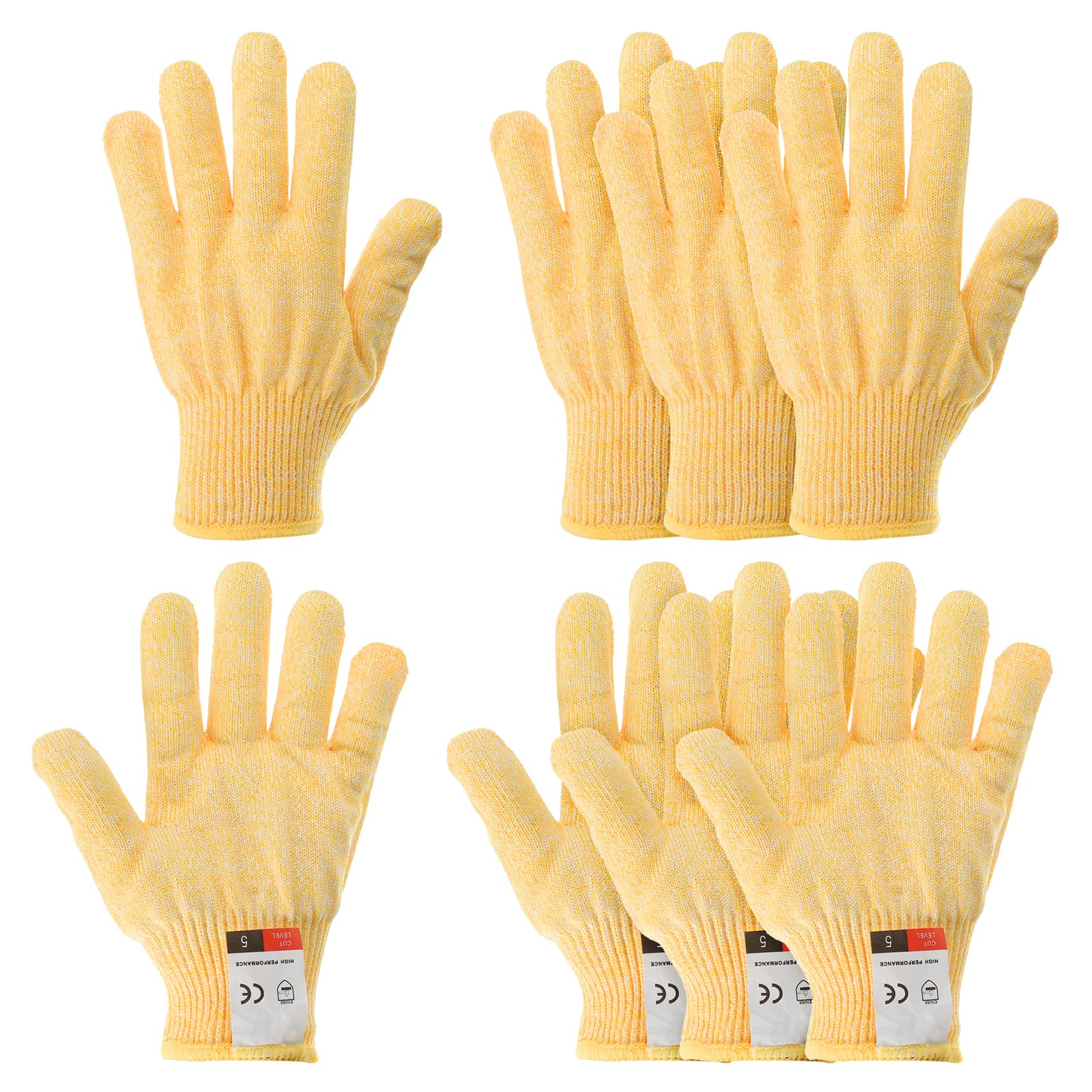 PATIKIL Cut Resistant Gloves, 4 Pair Level 5 Protection Anti Cutting Gloves Cut Proof Gloves for Kitchen Wood Carving Working, Extra Large, Yellow