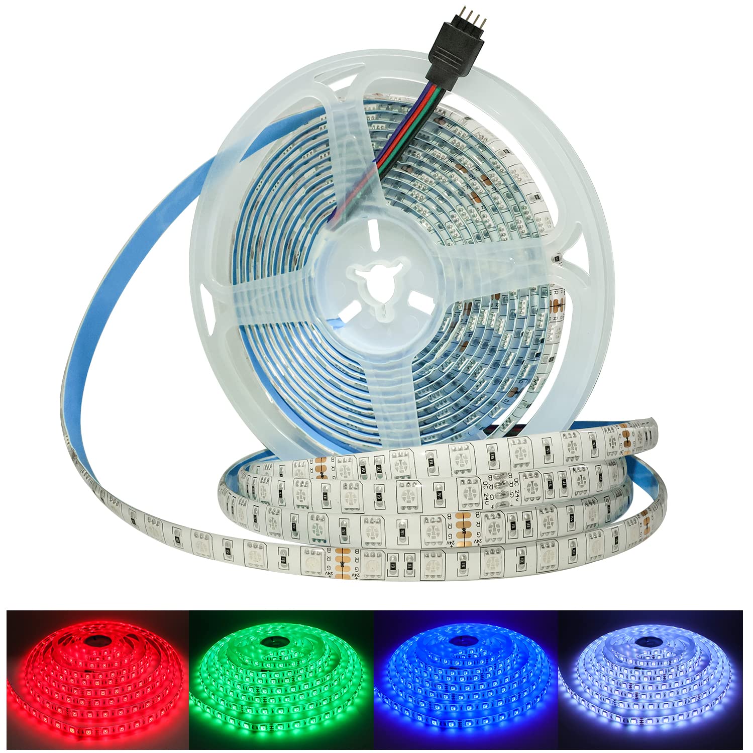 Tesfish 5m/Reel DC 24V 5050 RGB Color LED Strip Waterproof IP65 300 LEDs SMD 5050 LED Strip