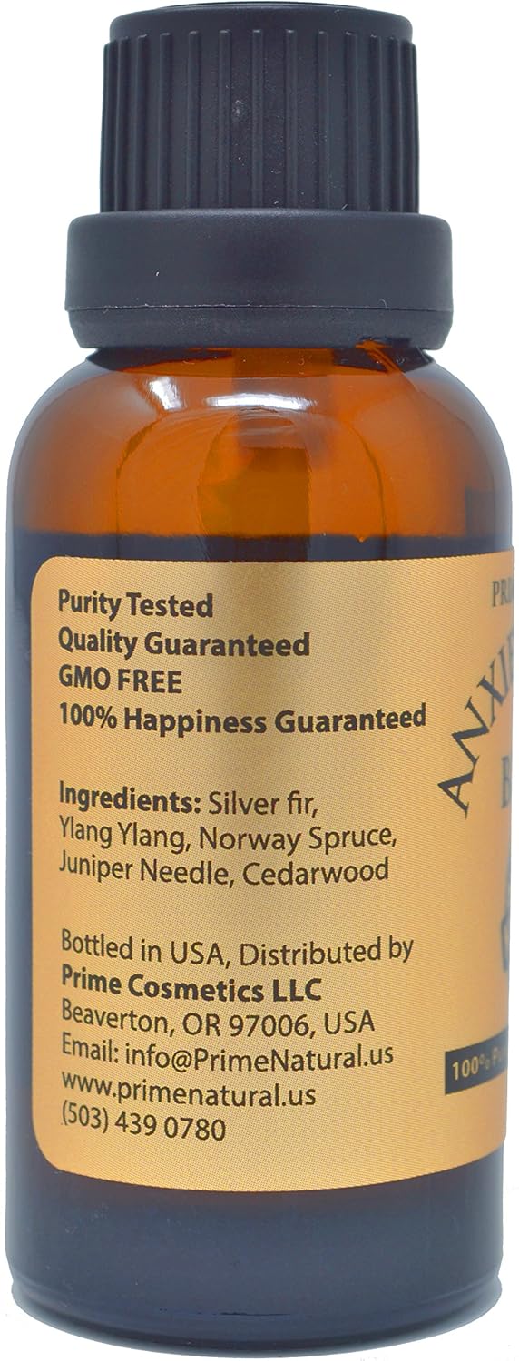 Prime Natural Anxiety Relief Essential Oil Blend 10ml / 0.33oz - Natural Pure Undiluted Therapeutic Grade for Aromatherapy, Scents, Diffuser, Bracelet, Anti Stress Focus Grounding Calming, Boost Mood: Beauty