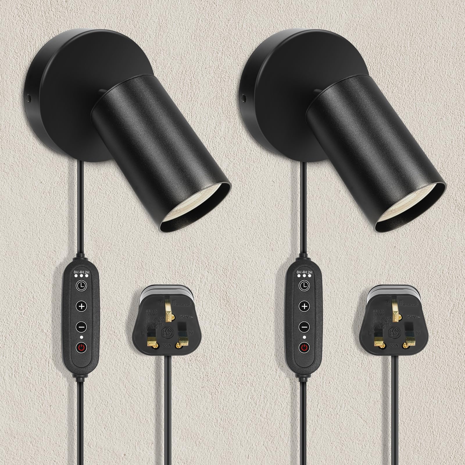 HOTUT Modern Plug-in Wall Light with Switch, 2 Pcs GU10 (Not Included) 350° Rotatable Bedside Adjustable LED Wall Mounted Sconce for Bedroom Living Room