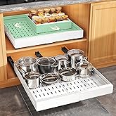2 Pack Pull out Cabinet Organizer, Expandable Width(14"-24"), Depth(13"-24") with 3 Rails, Slide Out Drawers With Raising Pad for Framed Cabinets, with Adhesive Film for Cabinets in Kitchen, White