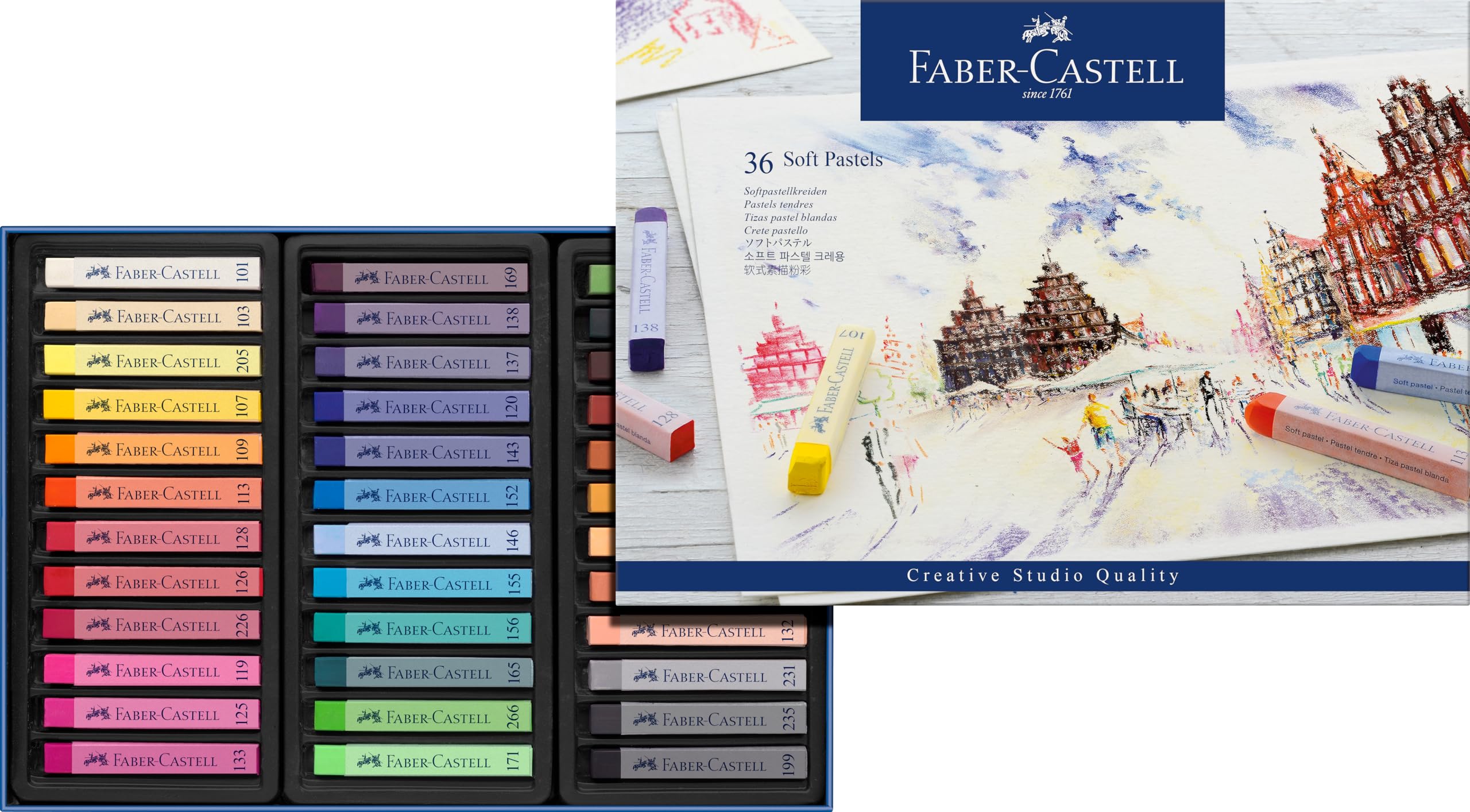 Faber-Castell Creative Studio Soft Pastels, Multicoloured, Cardboard Wallet of 36, for Art, Craft, Drawing, Sketching, Home, School, University, Colouring