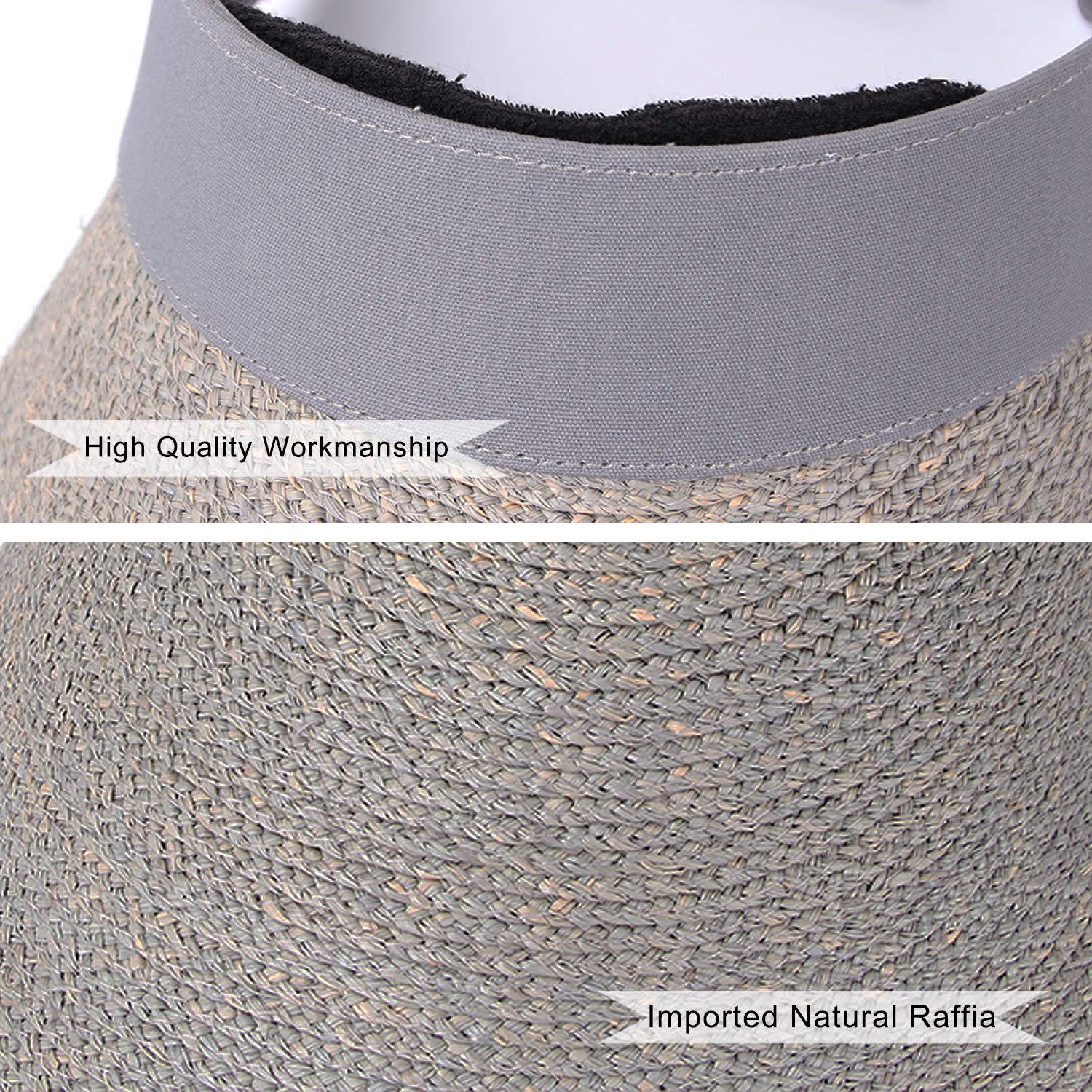 RIONA Womens Summer Straw Sun Visor Beach Straw Sun Hats Wide Brim UPF 50+