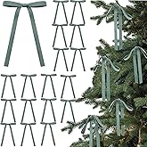 Glitinsel 24 Pcs Velvet Bows Christmas Tree Ornaments Vintage Double Faced Velvet Ribbon Bows for Tree Garland Wreath Indoor Outdoor Xmas(5 x 7 Inch, Width of 3/8",Sage Green)