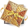 Valentines Day Gourmet Mixed Nuts Gift Basket with Lazy Susan | XL 2 LB Platter Includes 9 Assortments of Premium Nuts - Sleek Bamboo Wood Reusable Platter, Kosher