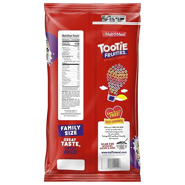 MALT-O-MEAL TOOTIE FRUITIES BREAKFAST CEREAL FOR KIDS, COLORFUL AND FRUITY FAMILY SIZE RESEALABLE BAG, 23 OZ
