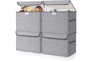 Bagnizer Decorative Fabric Storage Bins with Lids, 4 Pack Stackable Foldable Storage Cubes with Handles, Clothes Blanket Stor