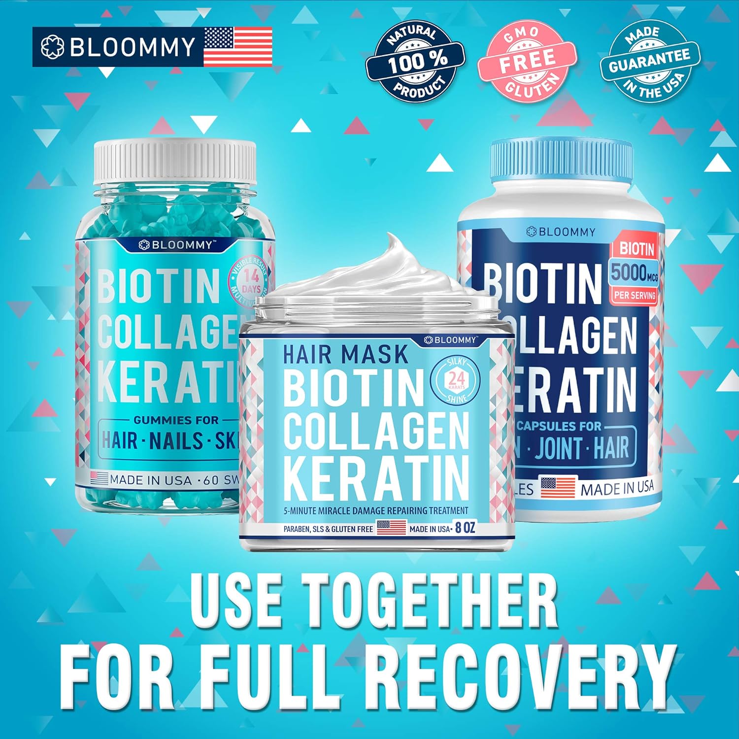 Biotin Collagen Keratin Treatment - Made in USA - Natural Keratin Treatment for Dry & Damaged Hair - Hair Mask with Collagen Hair Vitamin Complex for Best Hair Repair & Nourishment - 8 oz: Beauty