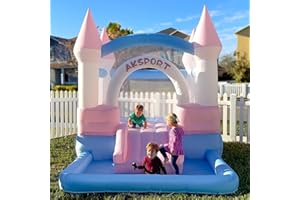 AKSPORT Inflatable Bounce House for Kids，Macaron Bouncy Castle with Air Blower & Slide & Large Ball Pool for Birthday Party, Wedding, Gift, Indoor & Outdoor，11.8FT*8.2FT*8.5FT