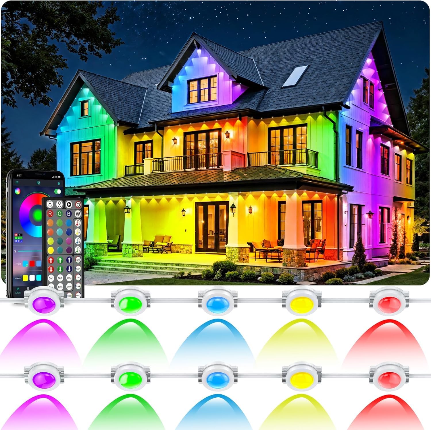 Photo 1 of 100FT Permanent Outdoor Lights Waterproof with Smart App Control Remote,DIY Scene Modes,Music Sync hronization,Eaves Lights for Garden Decor,Deck,Christmas