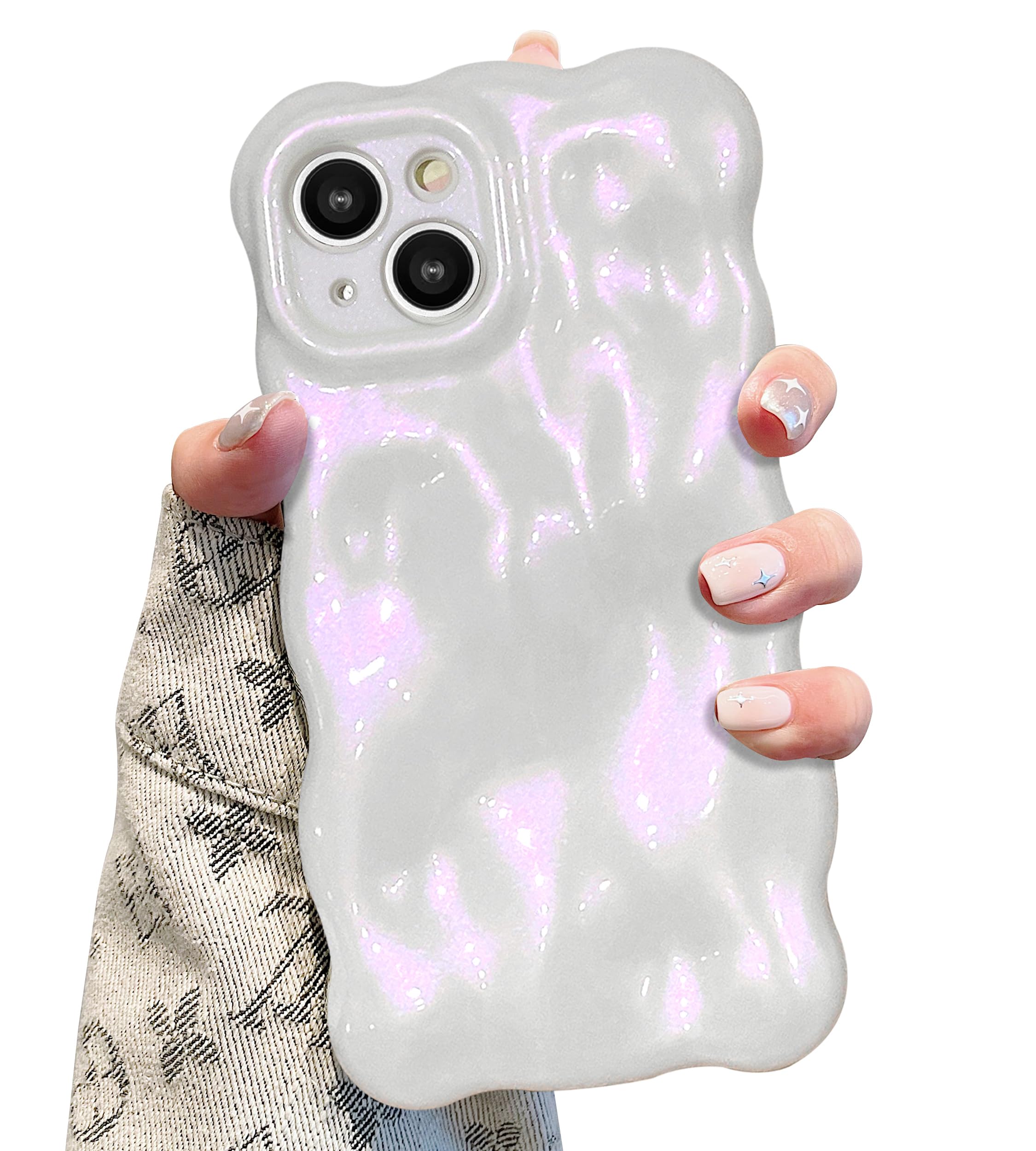 UEEBAI Ripple Case for iPhone 14, Cute Silver Cover