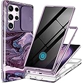 GVIEWIN for Samsung Galaxy S23 Ultra Case with Slide Camera Cover, [Built-in Privacy Screen Protector] [2 Front Frames] Military Grade Shockproof, Marble Protective Phone Case 6.8", Quicksand/Privacy