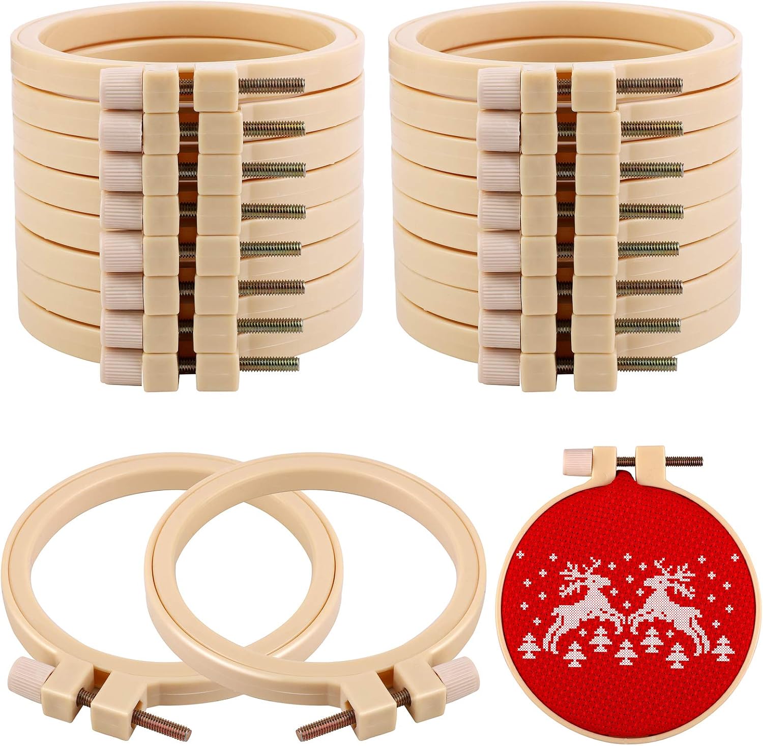 Ruisita 24 Pieces 3 Inch Embroidery Hoops Adjustable Plastic Circle