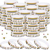 Deekin 200 Pcs Rainbow Pride Bracelets Bulk Silicone Wristbands Lgbt Rubber Lesbian Gay Motivational Bracelets Gifts for Parades Festival