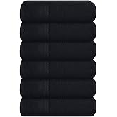 BOUTIQUO Ultra Soft 6-Piece Hand Towel Set 16x28-100% Ringspun Cotton - Durable & Highly Absorbent Hand Towels - Ideal for use in Bathroom, Kitchen, Gym, Spa & General Cleaning - Black