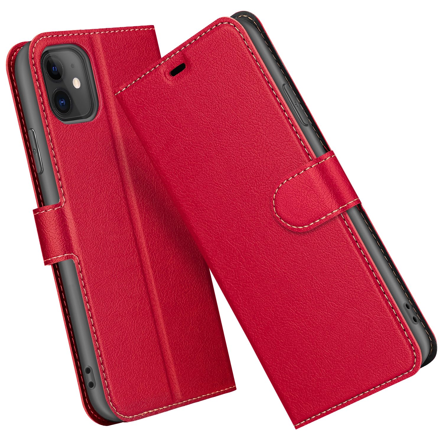 ELESNOW Phone Case for iPhone 11, Flip Wallet PU Leather Card Holder with RFID Blocking Magnetic Closure Stand Cover for Apple iPhone 11 (Red)