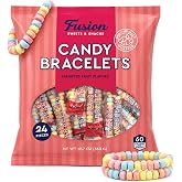Candy Bracelets Bulk Individually Wrapped - 24 Count | Retro Vintage Pastel Jewelry Candy, Kids Birthday Goodie Bags, Fun Accessory Kids Can Wear And Eat