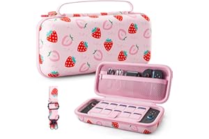 PAWDIARY for Nintendo Switch 2(2025) Pink Carrying Case Protector, Girly Strawberry Switch 2 Travel Bag with 10 Game Card Slots, Adjustable Shoulder Strap, Cute Large Capacity Accessories Storage
