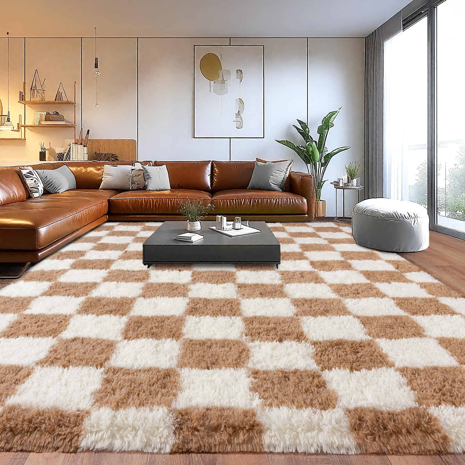 Area Rugs for Living Room, Grid Shaggy Carpets for Living Room, Fuzzy Rugs for Kids' Room, Perfect Decor for Modern Home 6x9 Feet Image