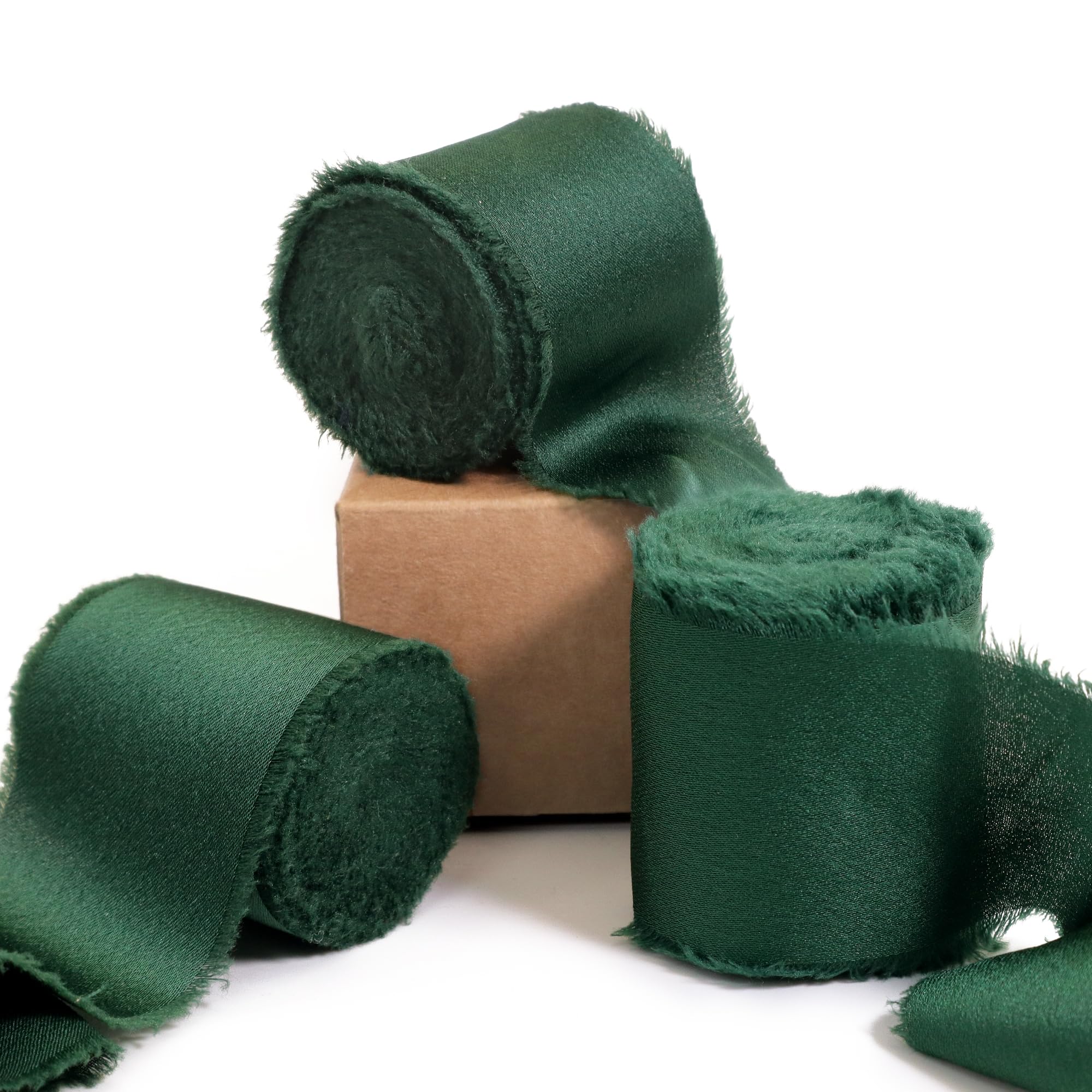 Ligtmor Silk Satin Ribbon 1-1/2 inch x 15 Yard (3.8cm x 13.5m) Handmade Frayed Ribbons for Gift Wrapping Crafts Wedding Flower Bouquet Holiday Décor - Dark Green