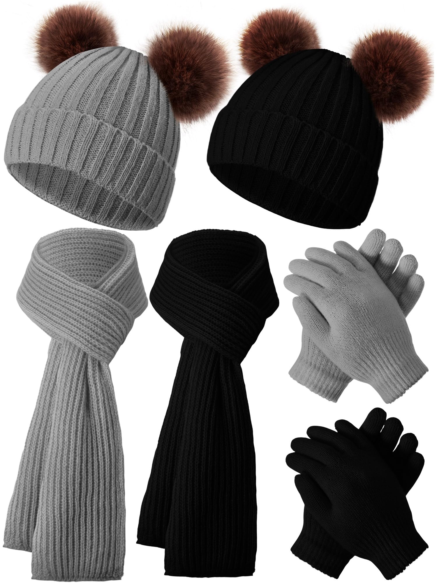 Photo 1 of **USED/DAMAGED** JaGely Kids Hat Gloves Scarf Winter Set for Girls and Boys Knit Hat with Pom Warm Scarf Snow Gloves for 3-10 Years Toddler (Black, Medium Grey)