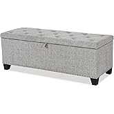 24/7 Shop at Home Sacallant Modern Linen Storage Bench with Button-Tufted Lift-Top, Upholstered Footstool, Rectangular Ottoman for Living Room, Bedroom, Entryway, Light Grey