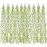 Artificial Vines, 10 Pack Hanging Ivy Fake Weeping Willow Greenery Leaves Plastic Plants Faux Garland Vine UV Resistant for Indoor Outdoor Garden Door Wall Baskets Wedding Party Decoration - Green