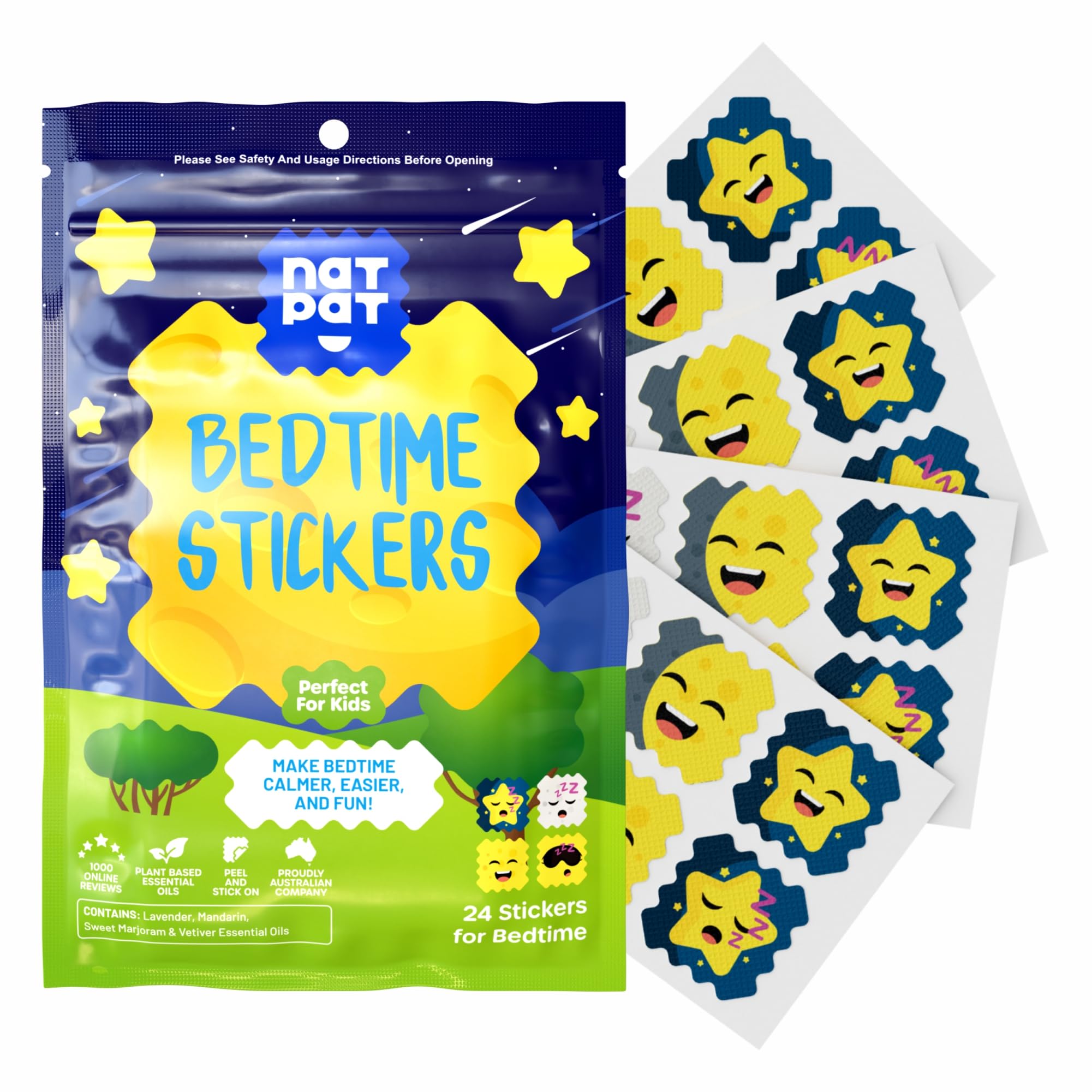 NATPAT Sleepy Patch Bed Time Stickers for Kids - Sleep Promoting Patch - Non-Toxic Solution for Better Sleep - Chemical & Drug Free, Melatonin Free - Buzz Patch Natural Patch (24 Pack)