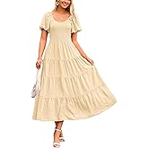 PRETTYGARDEN Women's Summer Casual Midi Dress Puff Sleeve Swiss Dot Long Flowy A Line Dresses
