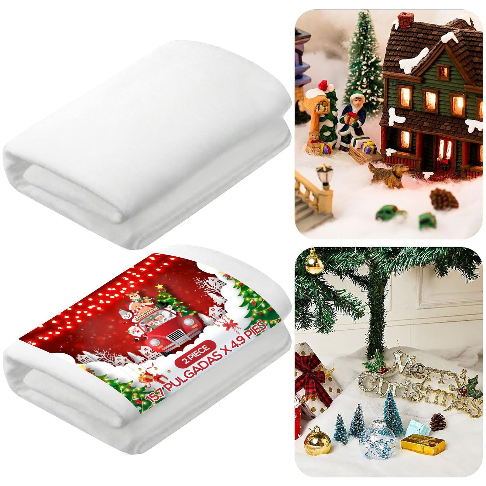 BBTO Christmas Snow Blanket Set Artificial Snow Blankets for Christmas Village Backdrop Decorations (2 Pieces,15.7 Inch x 4.9 Feet)