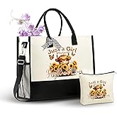 InnoBeta Highland Cow Gifts for Women Canvas Tote Bag with Top Zipper Closure and Shoulder Strap