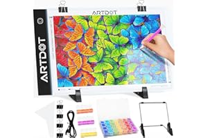ARTDOT A4 LED Light Pad for Diamond Painting Kits for Adults, USB Powered Adjustable Brightness Diamond Art Light Board with Accessories