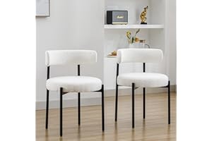Locus Bono Boucle Dining Chairs Set of 2, Modern Upholstered Dining Room Chairs, Armless Kitchen Chair for Dining Room, Living Room, Black Metal Legs (2 PCS, White)