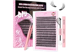 DIY Lash Extension Kit 40D 280pcs Cluster DIY Eyelash Extensions Kit D Curl Individual Lash Clusters with Lash Bond and Seal at Home by EMEDA (40D D 9-16mm MIX Length)