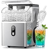 Crzoe Nugget Ice Maker Countertop, 35lbs/Day, Portable Pebble Ice Machine | Sonic Crushed Ice Maker Countertop, Ready in 7 Mins, 43 dB Quiet, Self-Cleaning, for Home/Office, Stainless Steel Silver