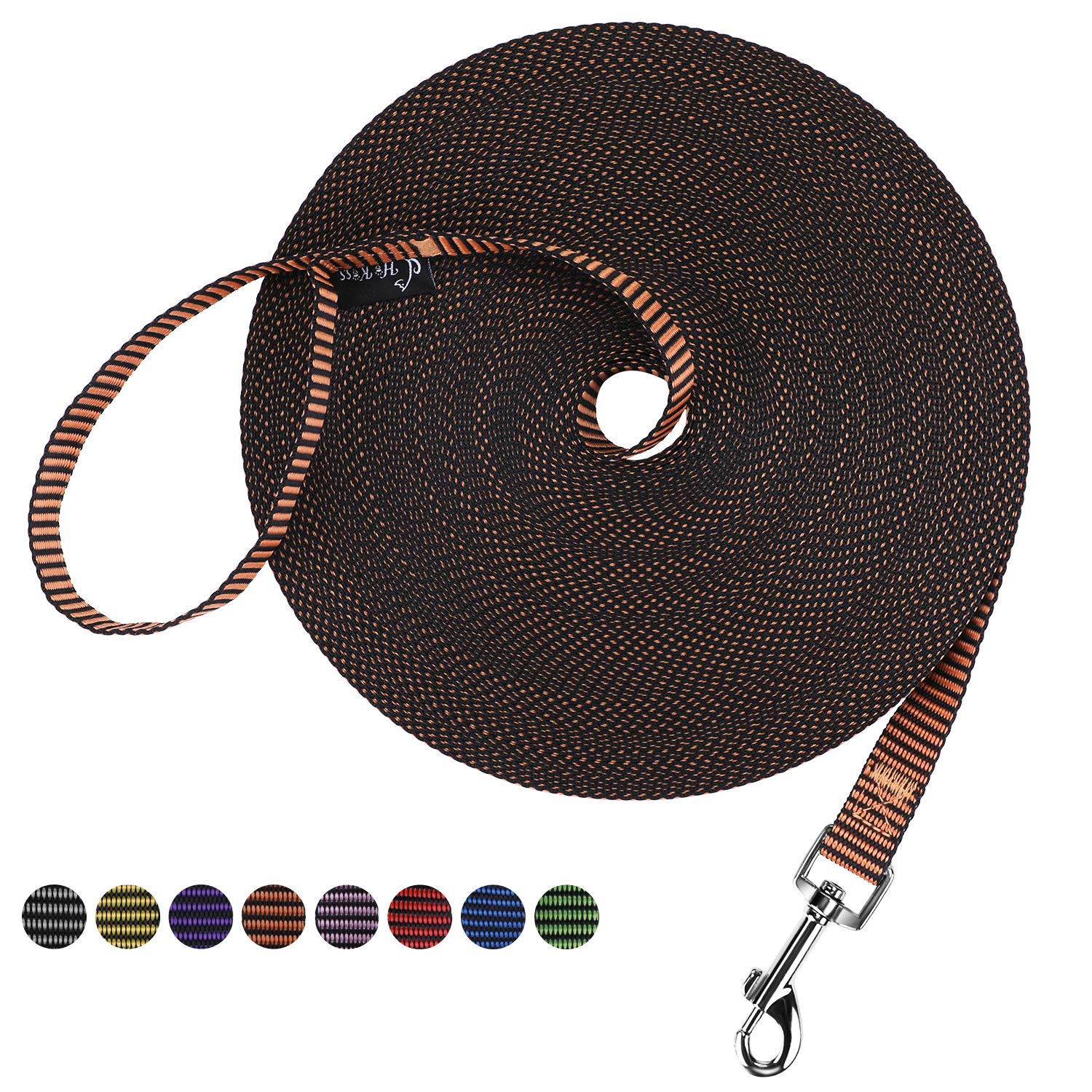 Hi Kiss Dog/Puppy Obedience Recall Training Agility Lead - 15ft 20ft 30ft 50ft 100ft Training Leash - Great for Training, Play, Camping, or Backyard(100ft,Black_Orange)