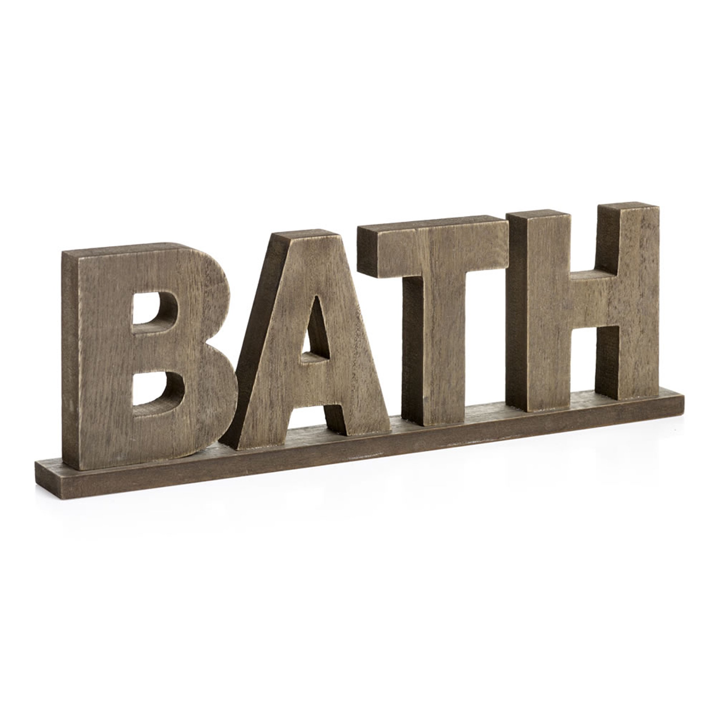 CVHOMEDECO. Rustic Vintage Wooden Words Sign Free Standing Bath, Bathroom/Home Wall/Door Decoration Art (Natural 1)