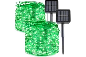 kemooie 2 Packs Solar Green String Lights, Total 200 LED 66FT 8 Twinkle Modes St Patrick's Day Lights, Waterproof for Outdoor, Tree, Garden, Christmas Decorations (Green)