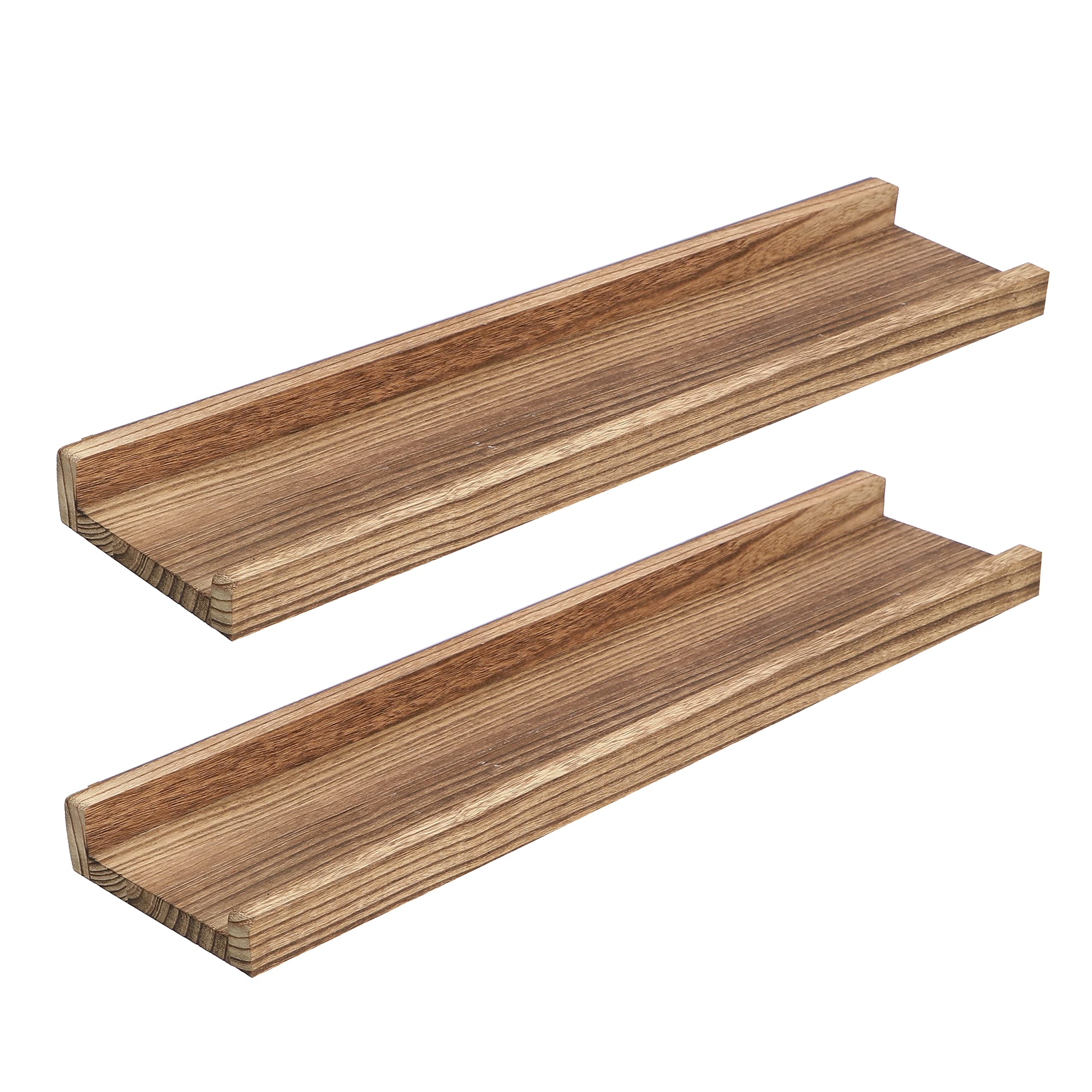 PHOENANCEE Solid Wood, 60cm Wooden Picture Ledge Shelf, Photos Display Shelf, Long Decorative Floating Shelves With Lip For Living Room,Kitchen,Bedroom, Set of 2, Carbonized Black