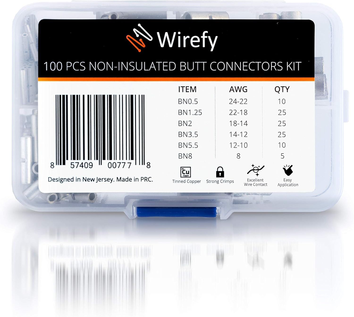 Wirefy 100 PCS Non Insulated Butt Connectors Kit - Butt Splice Wire Connectors - Electrical Crimp Terminals - 24-8 AWG: Home Improvement