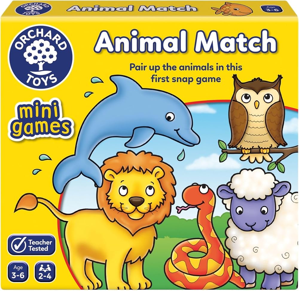 Orchard Toys Animal Match Mini Game Portable Travel Memory 3 6