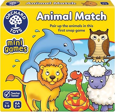 Orchard Toys Animal Match Mini Game Portable Travel Memory 3 6