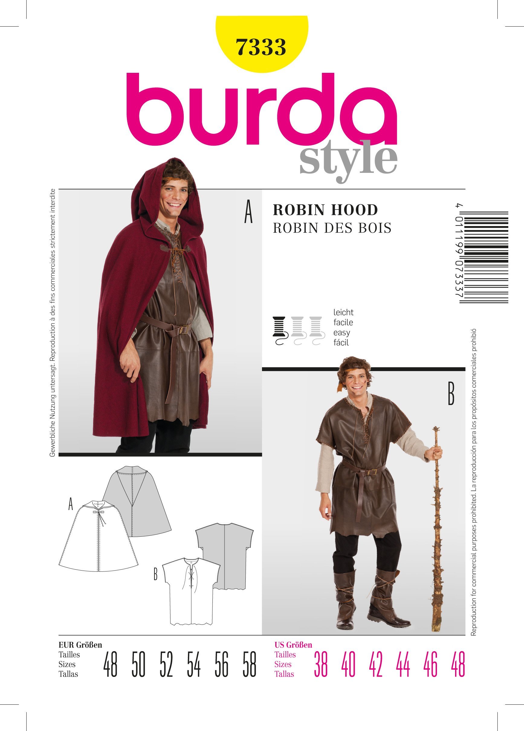 Burda Style Sewing Pattern B7333 Men's Robin Hood Costume