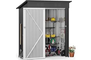 DWVO Metal Outdoor Storage Shed 5x3ft, Lockable Tool Sheds Storage with Air Vent for Garden, Patio, Lawn to Store Garbage Can, Lawnmower, Dark Gray