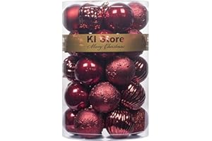 KI Store Burgundy Christmas Balls 34pcs 2.36-Inch Christmas Tree Decoration Ornaments for Xmas Tree Holiday Wreath Garland Decor Ornaments Hooks Included